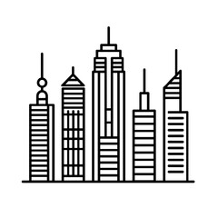 City Skyline Icon, Black Line Drawing, Urban Landscape Symbol