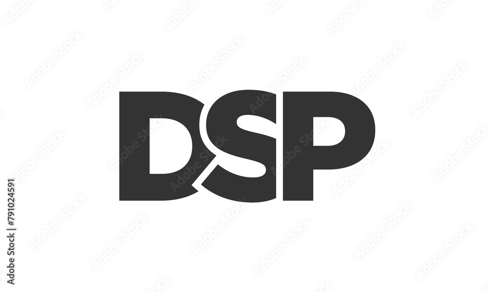 Poster dsp logo design template with strong and modern bold text. initial based vector logotype featuring s
