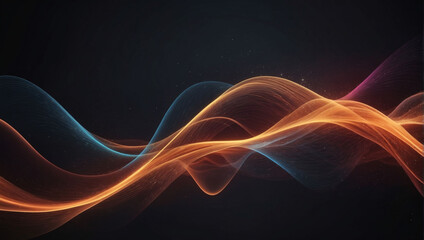 Warm-Toned Wave Lines Creating Dynamic Trails on Dark Background. Abstract Futuristic Composition.