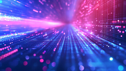 Digital data transfer background. Glittering background of blue and purple colors. Graphic design background of technology scene or neon light. Technology concept.