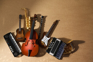 World music day. Assortment of Musical Instruments
