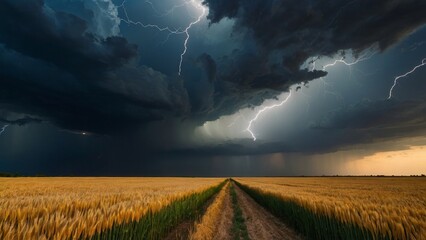 Summertime Storm, Dramatic Skies Over Wheat Fields