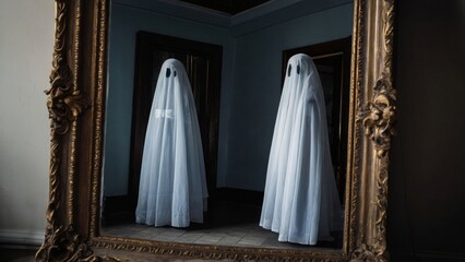 Ghost Costume Reflected in Antique Mirror