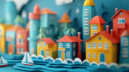 Colorful Paper Crafted Seaside Town