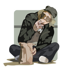 sitting street person getting high