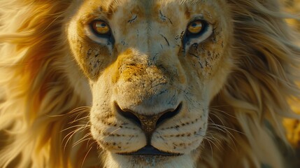   A tight shot of a lion's visage, superimposed with a hazy portrayal of the same lion's countenance behind