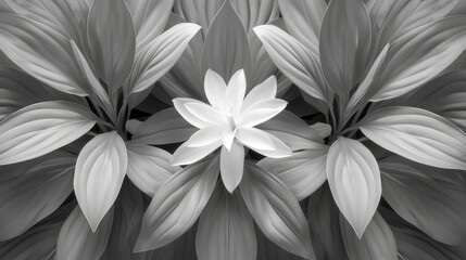   A monochrome image featuring a flower with large, white blooms contrasted against a black-and-white backdrop