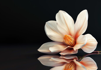 Beautiful flower on a reflective surface minimalist black background