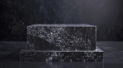 Solid granite podium on a smooth dark backdrop, timeless and sturdy for valuable artifacts. - obrazy, fototapety, plakaty