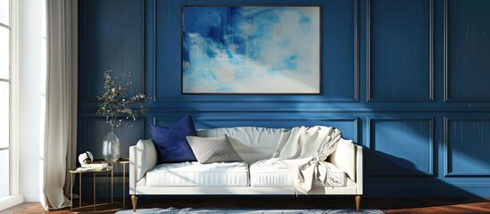 Interior style featuring a blue wall