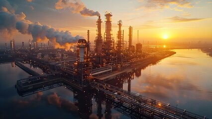 Operating Oil Refinery Pipeline: Refining Oil and Transporting Gas Products. Concept Oil Refining, Gas Transport, Oil Pipeline, Refinery Operations, Energy Production