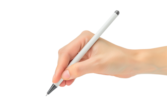 female hand with a pen, transparent background