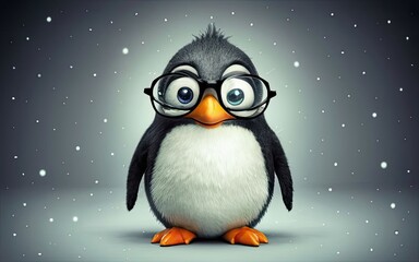 Cute little penguin with thick spectacles, clean background