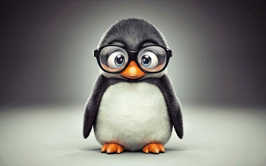 Cute little penguin with thick spectacles, clean background - obrazy, fototapety, plakaty