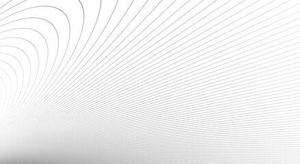 Light grey lines in 3D perspective vector abstract background, dynamic linear minimal design, wave lied pattern in dimensional and movement.