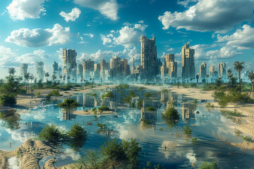 Submerged cityscape - climate change reality