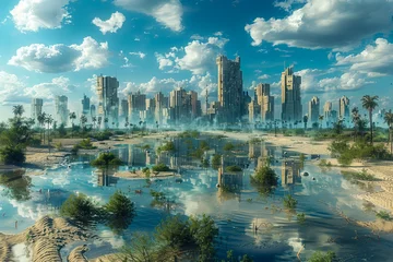 Fotobehang Submerged cityscape - climate change reality © João Macedo
