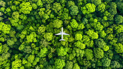 Sustainable aviation fuel concept of flight running on biofuel green energy
