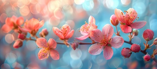 Capture the vibrant colors of spring flowers against a soft, pastel bokeh background. painted with oil Double exposure. 