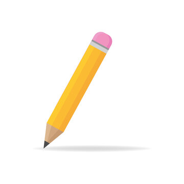 Yellow realistic Pencil. Volumetric wooden object for writing and drawing. Vector short yellow pencil,  with rubber eraser