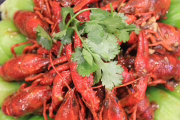 Chinese baked lobster on a plate