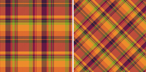 Fabric textile check of pattern texture seamless with a vector plaid tartan background. Set in stylish colors. Greeting card designs.