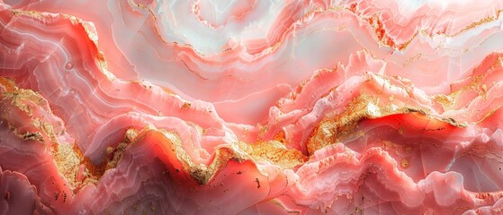 A vibrant coral marble surface, with gold veining, embellished with delicate silky surface. 