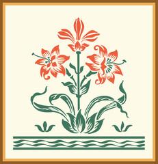 Vector floral design on white background. Digital art flower motif design.