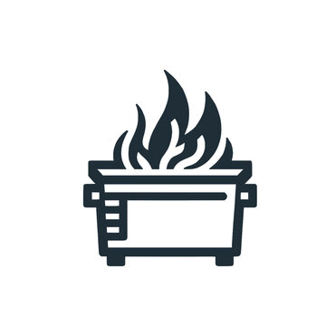 Stylized Flaming Dumpster Vector Icon, Ideal for Branding Environmental Cleanup Campaigns and Waste Management Services