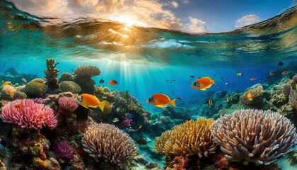 Vibrant underwater coral reef with tropical fish - Powered by Adobe