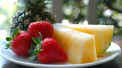 Refreshing summer fruit blend  sweet strawberries, juicy watermelons, and pineapples