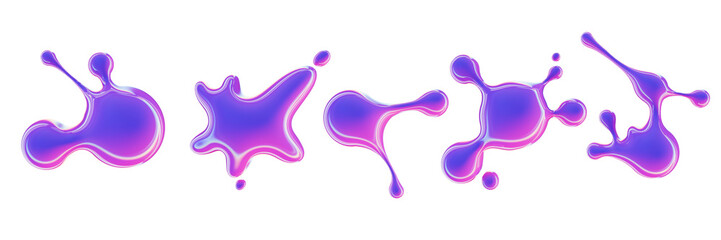 3D liquid shape set, y2k fluid abstract drop forms render, plastic holographic glossy drip icon. Gradient retro futuristic neon blob kit, surreal chemistry geometric bubble. 3D liquid acid melt forms