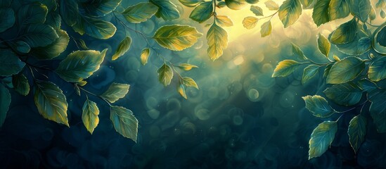 Embrace the renewal of nature with a bokeh background of fresh green leaves and sunlight filtering through. painted in watercolor.  - obrazy, fototapety, plakaty