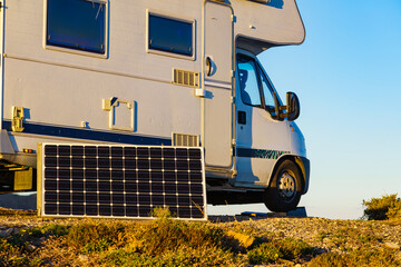Solar photovoltaic panel at camper vehicle