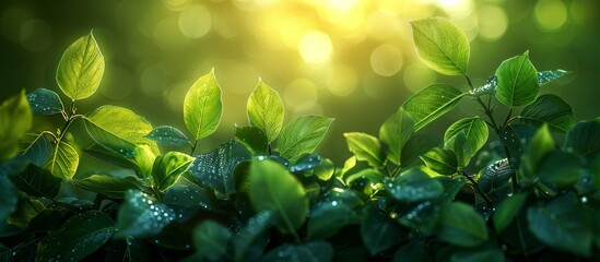Embrace the renewal of nature with a bokeh background of fresh green leaves and sunlight filtering through. painted with oil, Double exposure.  - obrazy, fototapety, plakaty