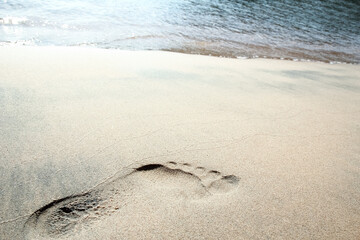 Beautiful footprints on the beach in nature by the sea