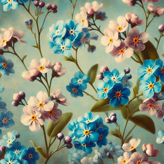 Seamless patterns of forget-me-not flowers. - 791038543