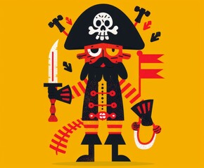 Cute cartoon abstract pirate, minimalistic funny flat illustration