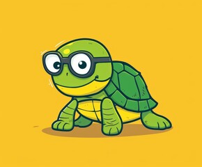Cute cartoon abstract turtle with Glasses, Minimalistic funny flat illustration