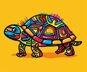 Cute cartoon abstract turtle, Minimalistic funny flat illustration