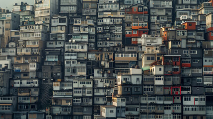 Dense urban architecture with numerous residential buildings.