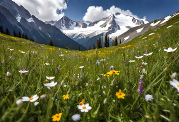alpine meadow with flowers - obrazy, fototapety, plakaty