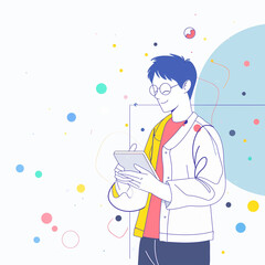 Smiling Businessman with Tablet minimalistic Illustration