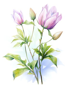 watercolor pink magnolia flowers on white clip art preview
