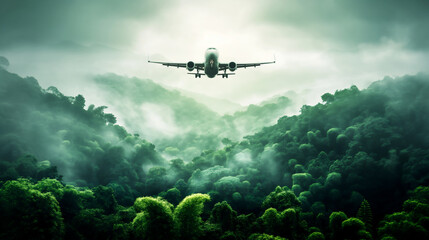 Sustainable aviation fuel concept of flight running on biofuel green energy