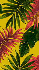 Fototapeta na wymiar Beautiful vintage floral background. Landscape with palm leaves