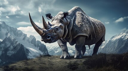 one-horned rhinoceros photo Generative AI - obrazy, fototapety, plakaty