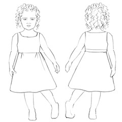 Fashion templates Croquis A girl aged 4-6 years old The pattern for drawing fashion designs Front and back view A figure of a child on a white background	