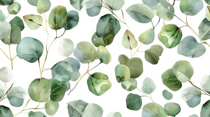 watercolor eucalyptus pattern on a white background