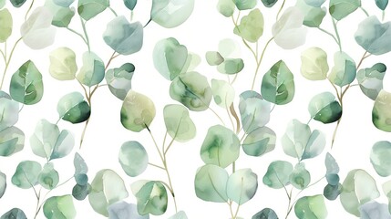 watercolor eucalyptus pattern on a white background